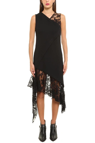 Shop Givenchy Asymmetric Lace Midi Dress In Black