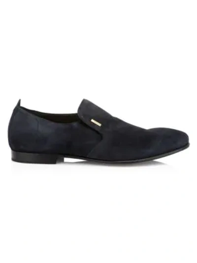 Shop Dunhill Engine Turn Suede Loafers In Grey