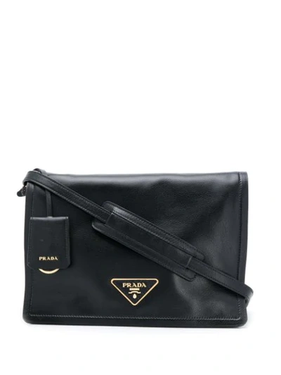Shop Prada Triangular Logo Shoulder Bag In Black