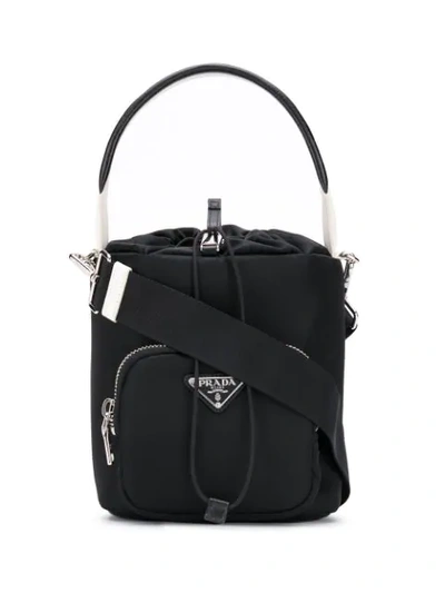 Shop Prada Technical Fabric Bucket Bag In Black