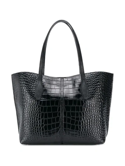 Shop Tod's Crocodile Effect Tote Bag In Black