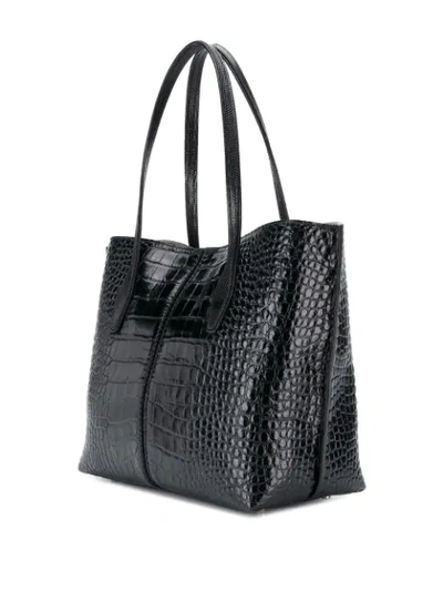 Shop Tod's Crocodile Effect Tote Bag In Black