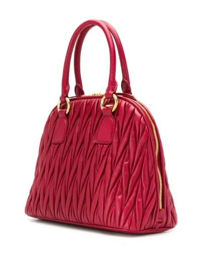 Shop Miu Miu Matelassé Logo Tote Bag In Red