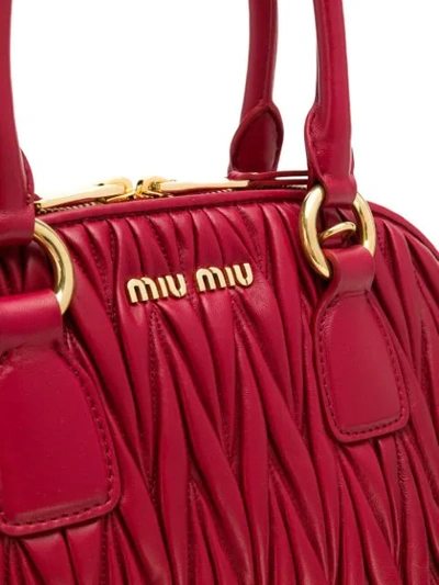 Shop Miu Miu Matelassé Logo Tote Bag In Red