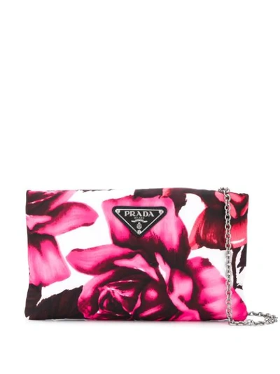 Shop Prada Floral Chain Clutch In F0t08 Pink
