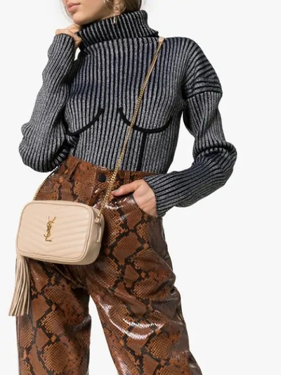 Shop Saint Laurent Mini Loulou Shoulder Bag - Neutrals