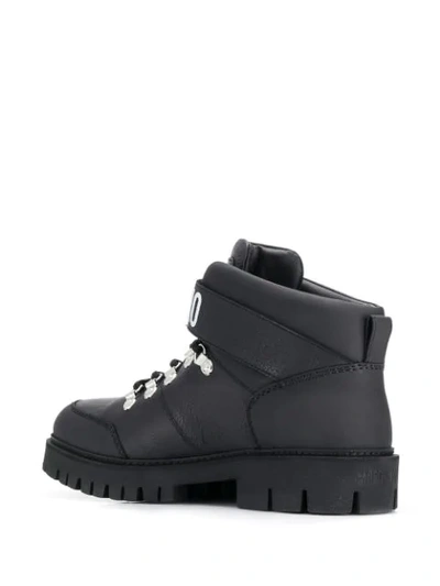 Shop Moschino Flat Hiking Boots In Black