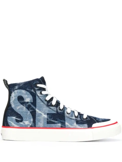 Shop Diesel Denim Style Hi-top Sneakers In Blue