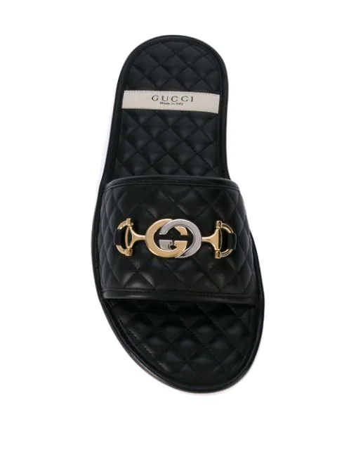 Mens Slide Sandal With Interlocking G Horsebit In 1000 Black