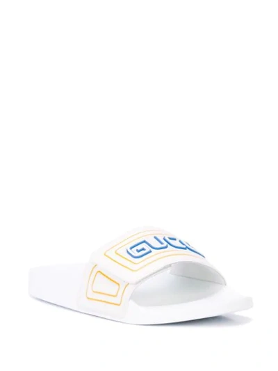 Shop Gucci Logo Touch Strap Slides In White