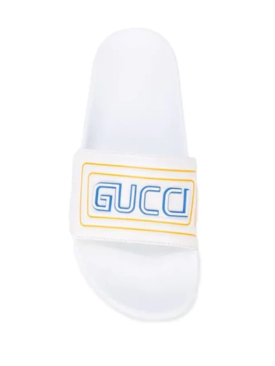 Shop Gucci Logo Touch Strap Slides In White