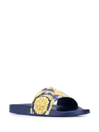 Shop Versace Baroque Print Slides In Blue