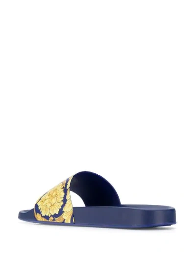 Shop Versace Baroque Print Slides In Blue