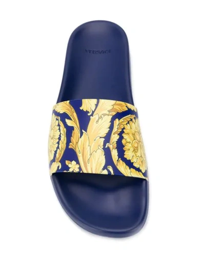 Versace Baroque Print Slides In Blue