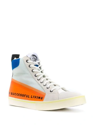 Shop Diesel Panelled Hi-top Sneakers In White