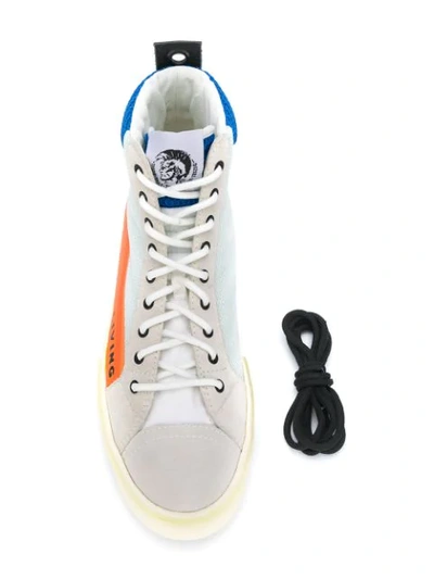 Shop Diesel Panelled Hi-top Sneakers In White