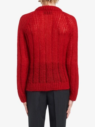 Shop Prada Ribbed Knitted Cardigan In Red