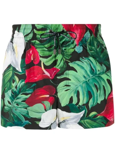 Shop Dolce & Gabbana Foliage Print Swim Shorts In Green