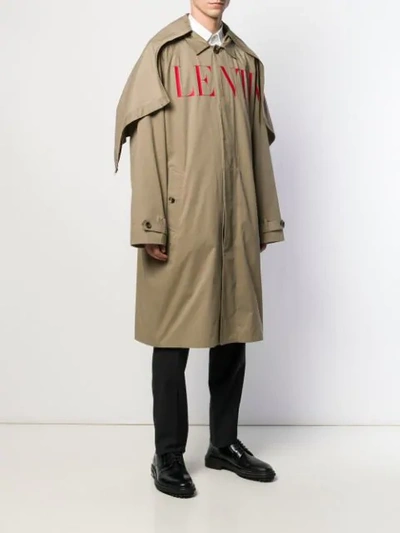 Shop Valentino Printed Logo Trench Coat In Neutrals