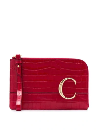 Shop Chloé The C Crocodile Effect Pouch In Red