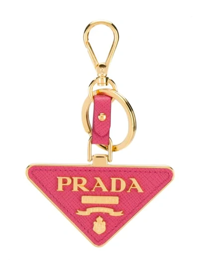 Shop Prada Signature Logo Keyring In Red