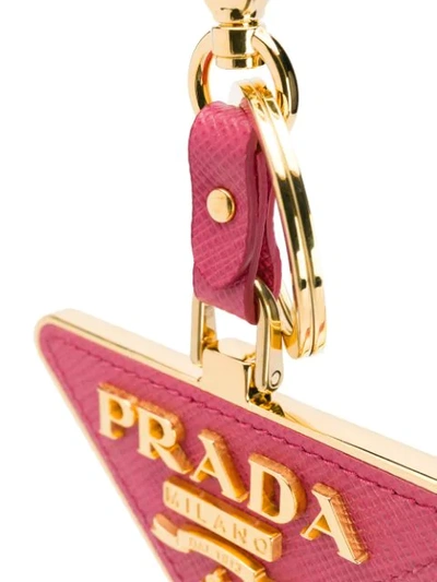 Shop Prada Signature Logo Keyring In Red