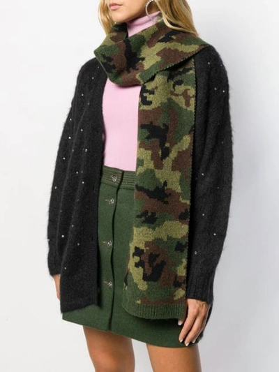 Shop Miu Miu Camouflage Knitted Scarf In Green