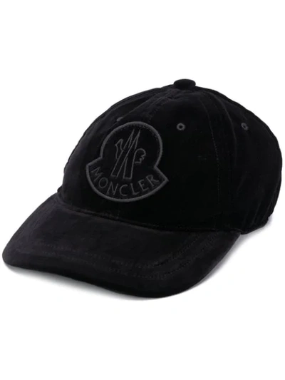 Shop Moncler Velvet Logo Cap In Black