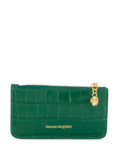 Shop Alexander Mcqueen Crocodile Effect Logo Wallet In 3120 Emerald
