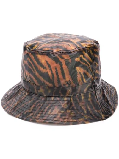 Shop Ganni Tiger Print Hat - Neutrals