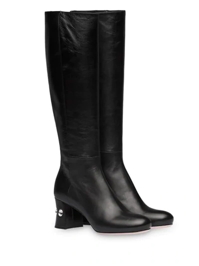 Miu Miu Crystal Embellished Knee-length Boots In Black