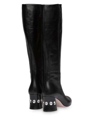 Miu Miu Crystal Embellished Knee-length Boots In Black
