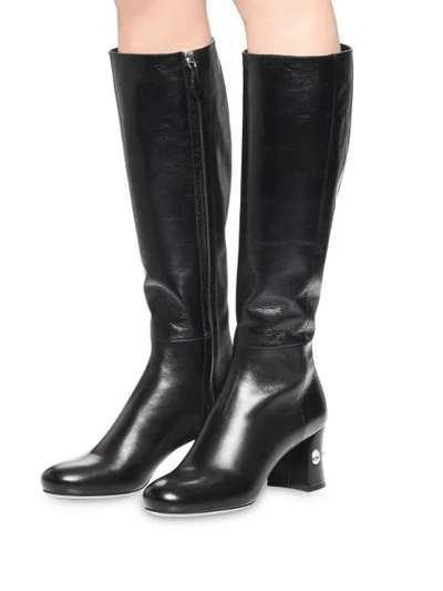 Miu Miu Crystal Embellished Knee-length Boots In Black