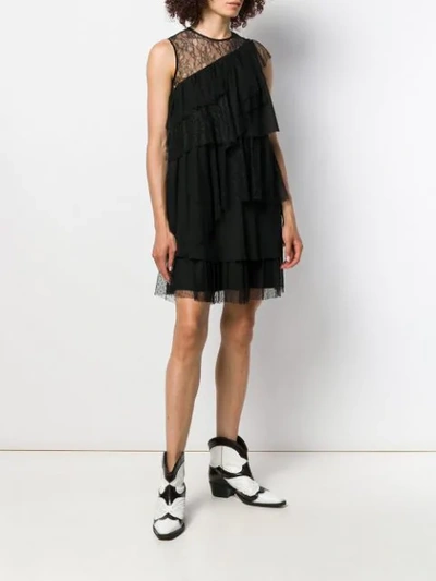 Shop Liu •jo Ruffled Lace Dress In Black