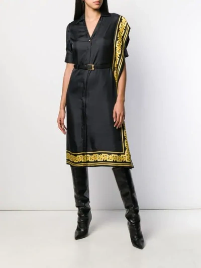 Shop Versace Greek Key Trimmed Dress In Black