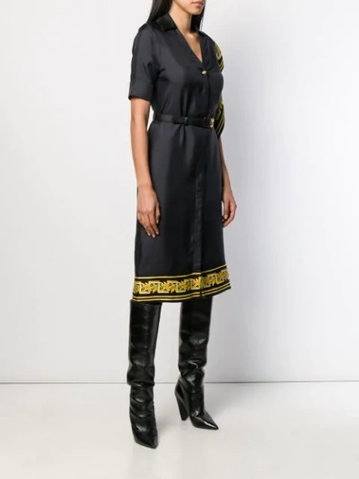 Shop Versace Greek Key Trimmed Dress In Black