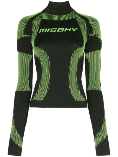 Shop Misbhv High-neck Sport Knit Top In Black / Neon Green