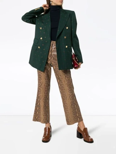 Shop Gucci Gg Print Double-breasted Blazer In Green