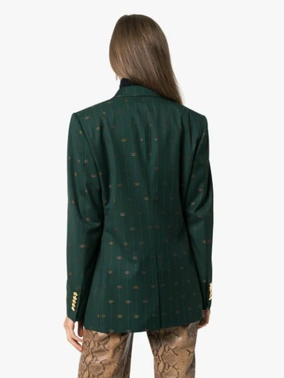 GUCCI GG PRINT DOUBLE-BREASTED BLAZER - 绿色