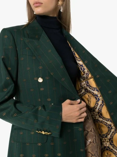 Shop Gucci Gg Print Double-breasted Blazer In Green