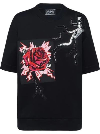 Shop Prada Frankenstein Rose Print T-shirt In Schwarz