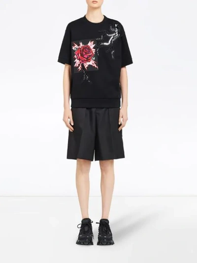 Shop Prada Frankenstein Rose Print T-shirt In Schwarz