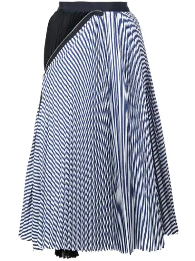 Shop Sacai Striped Print Pleated Skirt In Blue