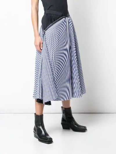 Shop Sacai Striped Print Pleated Skirt In Blue