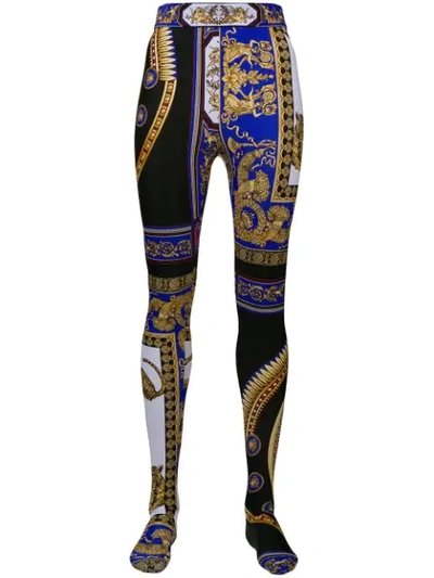 Shop Versace The Lovers Print Tights - Blue