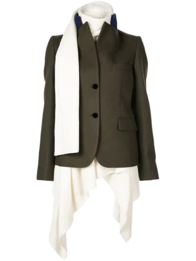 Shop Sacai Knit Underlay Coat In Green