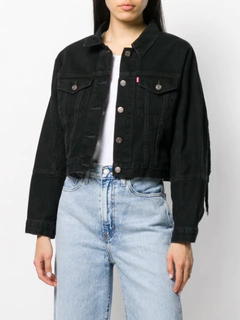 levi's cropped black denim jacket