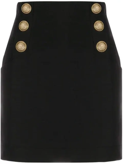 Shop Balmain Button Front Fitted Skirt In Opa Black