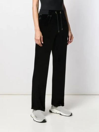 Shop Balmain Straight-leg Velour Track Pants In Black