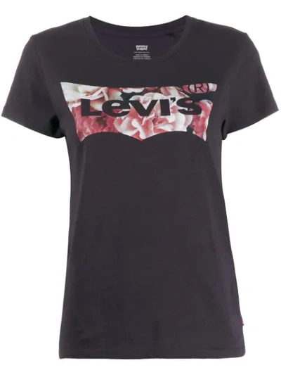 Shop Levi's Floral Logo Print T-shirt In Black